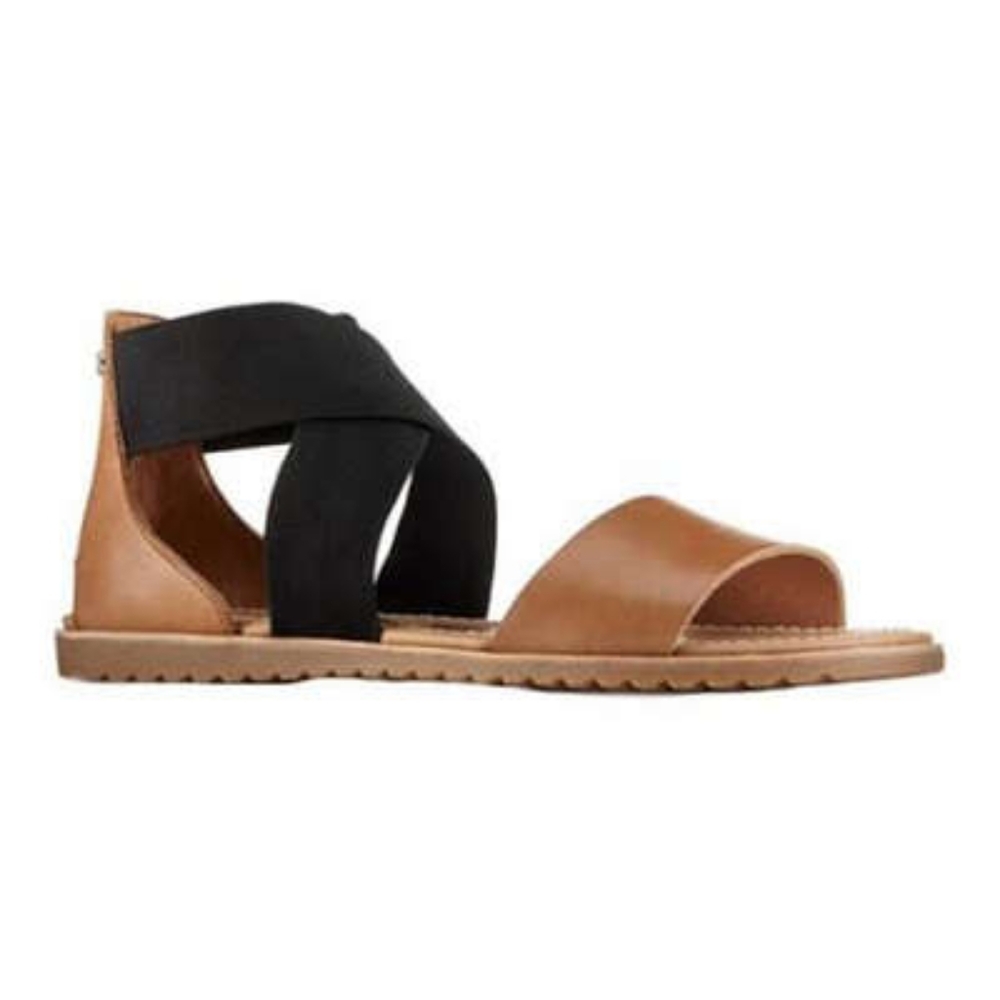 Sorel Sandals Ella Black Tan Strappy Ankle Open Toe Women's Size 7 EU38